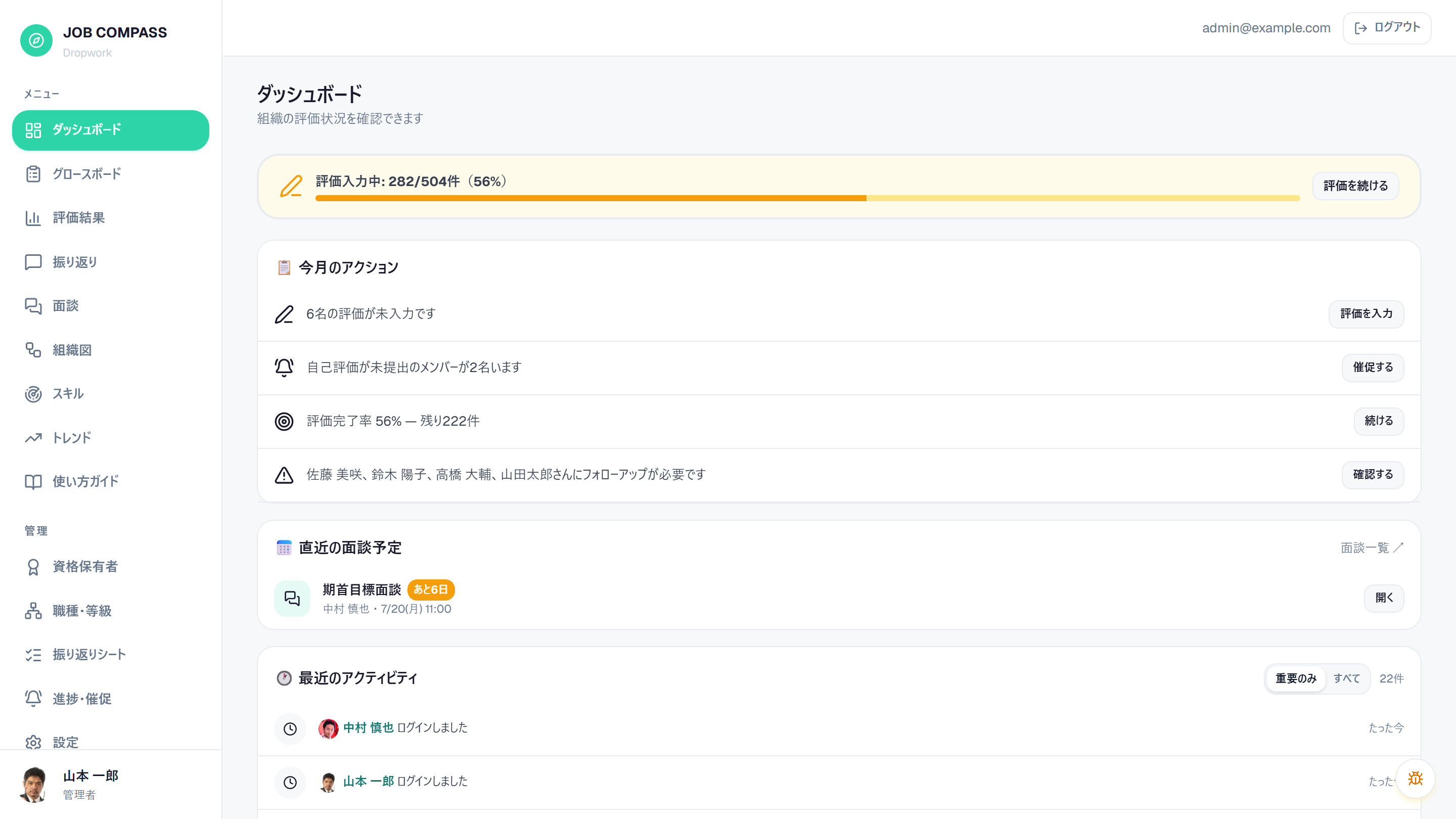 JOB COMPASS のダッシュボード画面